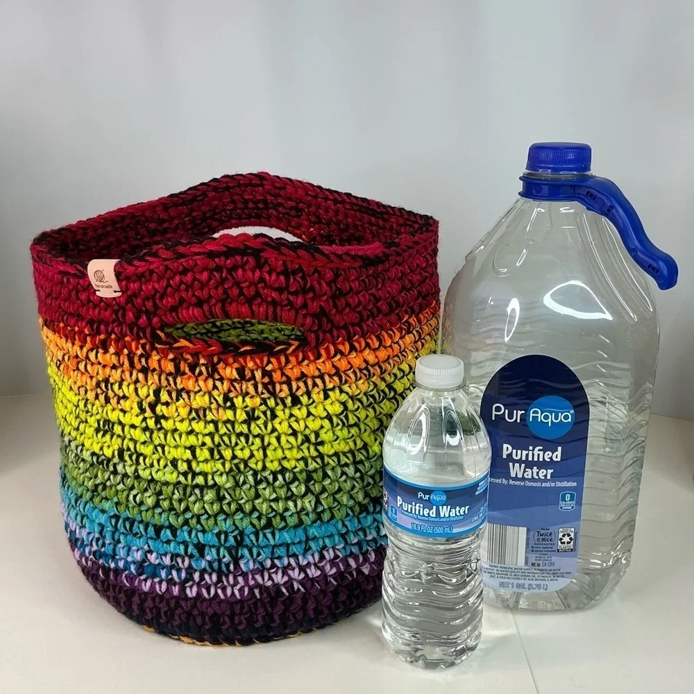 Handcrafted Multicolor Crochet Scrap Woven Tote Bag Basket Storage Handmade Knit